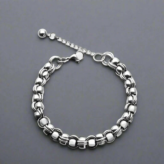 THE MEN THING Steel Bracelets DUOLOOP - 8mm Stainless Steel Bracelet, European Style - 8 inch with Adjustable Lobster Claw Buckle for Men & Boys