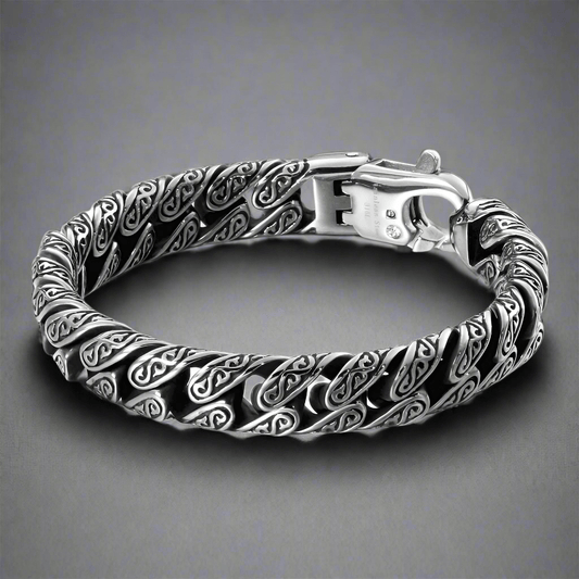 THE MEN THING Steel Bracelets EGYPTIAN ANKH - 12mm Pure Titanium Steel Bracelet, Curb Chain Bracelet with Lobster Claw Buckle for Men & Boy (8inch)