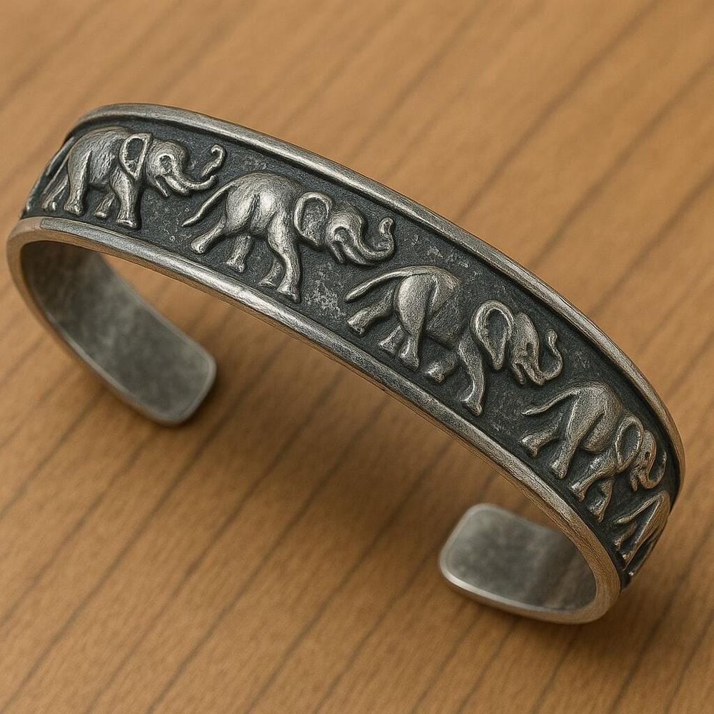 THE MEN THING Steel Bracelets ELEPHANT GRACE - Pure Stainless Steel Open Bangle Bracelet (Adjustable) for Men & Boys