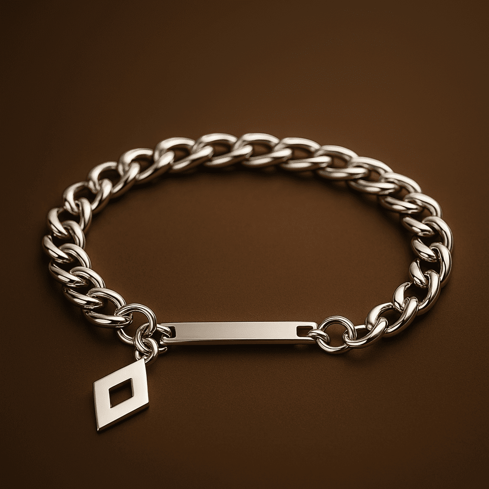 THE MEN THING Steel Bracelets ENGRAVED - GEOMETRA - 8inch Pure Stainless Steel Bracelet, American trending Style for Men & Boy