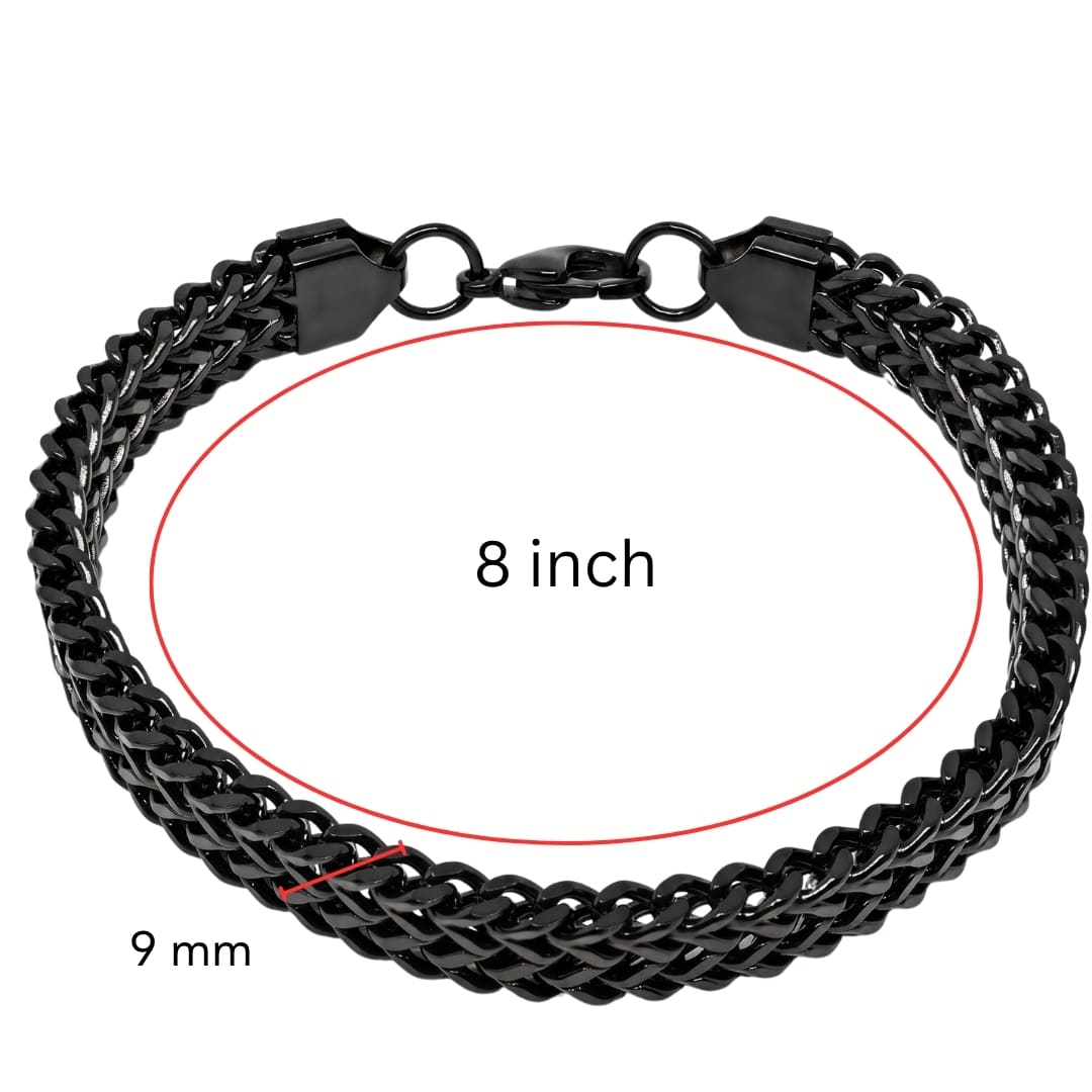 THE MEN THING Steel Bracelets FOXTAIL - BLACK - 9mm Pure Titanium Steel Thick Bracelet, European Style - Antique Ion Plating with Lobster Claw Buckle for Men & Boys (8 inch)