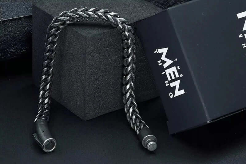 THE MEN THING Steel Bracelets FRANCO SINGEL LINK - 6mm Pure Stainless Steel Bracelet, 8 inch American trending Biker Punk Style for Men & Boys