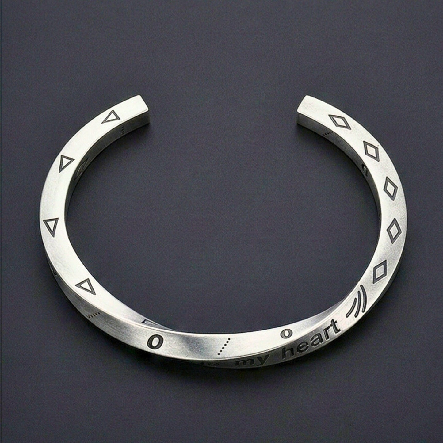 THE MEN THING Steel Bracelets HEART SIGIL - 8mm Pure Stainless Steel Open Bangle Bracelet (Adjustable) for Men & Boys