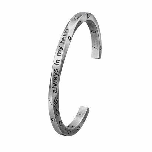 THE MEN THING Steel Bracelets HEART SIGIL - 8mm Pure Stainless Steel Open Bangle Bracelet (Adjustable) for Men & Boys