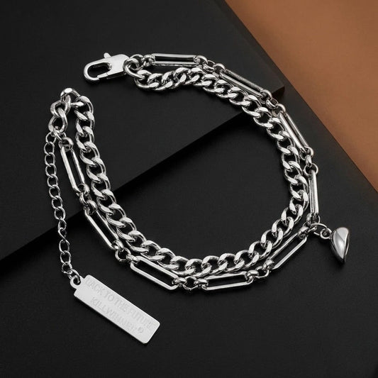 THE MEN THING Steel Bracelets HEARTFUSE - Pure Stainless Steel with Lobster Clasp for Men and Couples Bracelet (8inch)