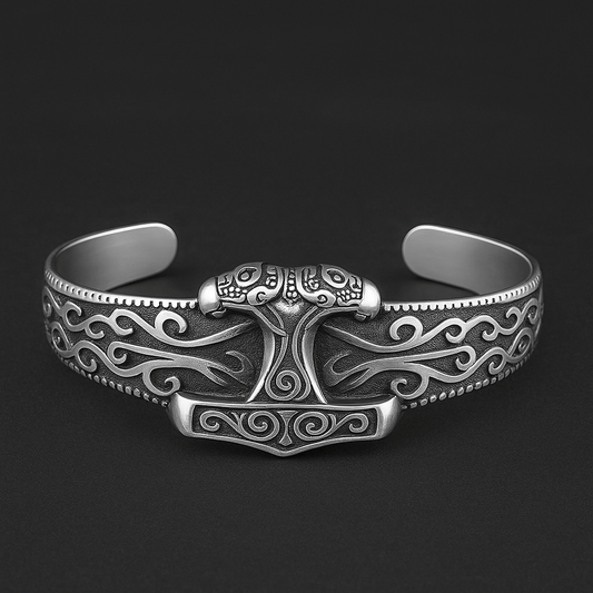 THE MEN THING Steel Bracelets ODIN'S EMBRACE - Pure Stainless Steel Open Bangle Bracelet (Adjustable) for Men & Boys