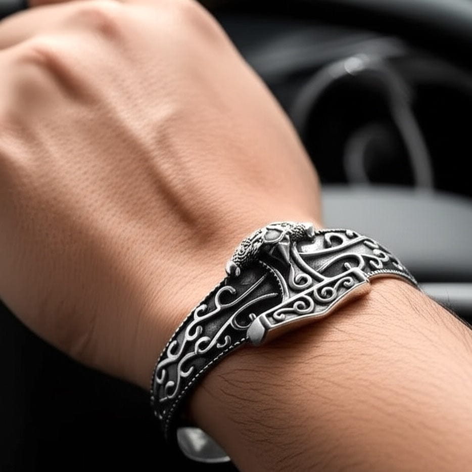 THE MEN THING Steel Bracelets ODIN'S EMBRACE - Pure Stainless Steel Open Bangle Bracelet (Adjustable) for Men & Boys