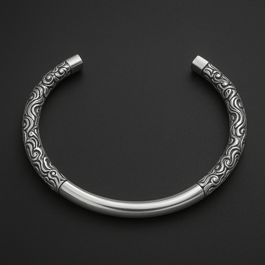 THE MEN THING Steel Bracelets ORION CREST - Pure Stainless Steel Open Bangle Bracelet (Adjustable) for Men & Boys