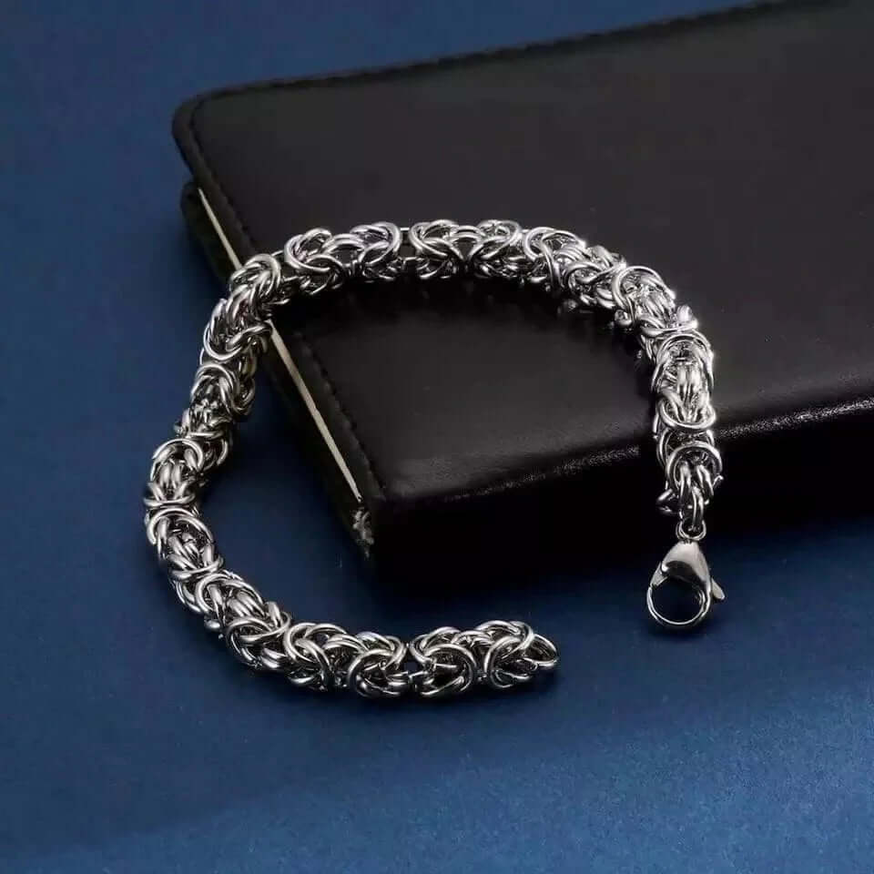 THE MEN THING Steel Bracelets REINFORCED - 7mm Stainless Steel Bracelet, American Style - Hip Hop Biker Bracelet 8 inch with Lobster Claw Buckle for Men & Boys