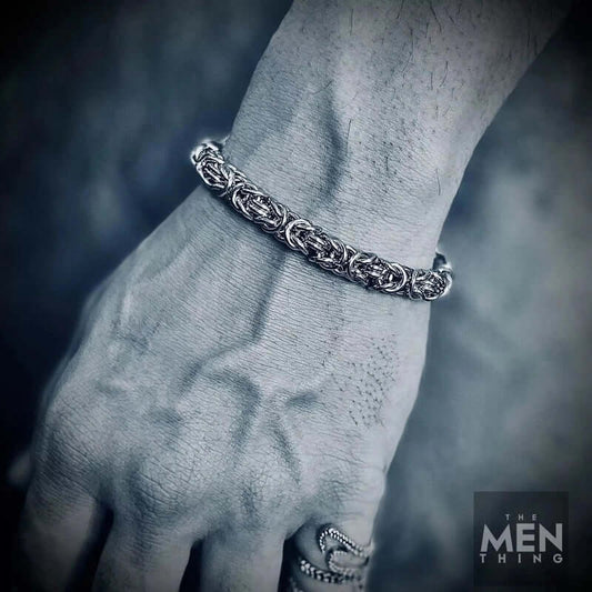 THE MEN THING Steel Bracelets REINFORCED - 7mm Stainless Steel Bracelet, American Style - Hip Hop Biker Bracelet 8 inch with Lobster Claw Buckle for Men & Boys