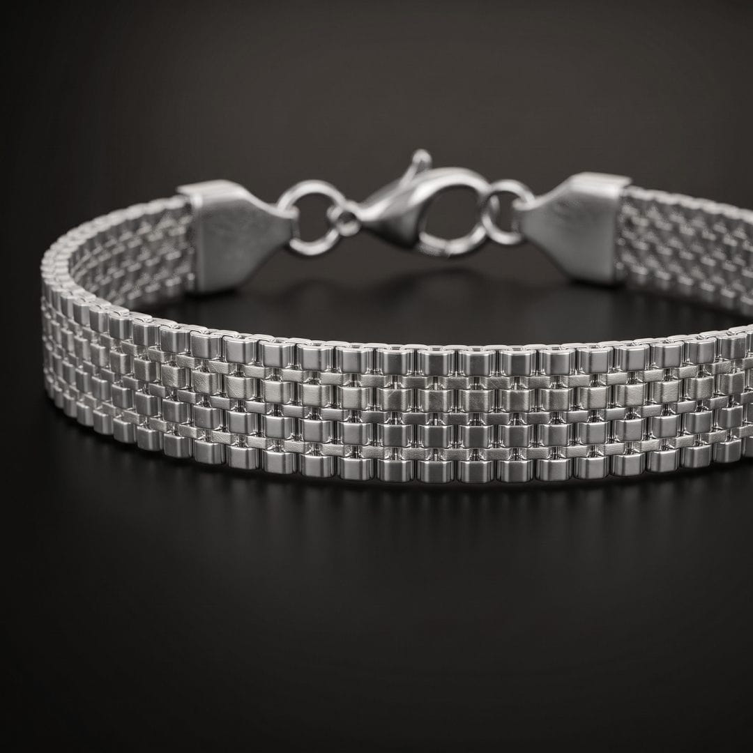 THE MEN THING Steel Bracelets ROAD TREAD - Stainless Steel Bracelet, Silver, 8 inch with Lobster Claw for Men & Boys