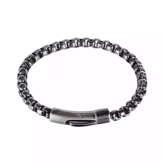 THE MEN THING Steel Bracelets SHADOW SQUARE - 5mm Titanium Steel Antique Black Bracelet 9 inch for Men & Boys