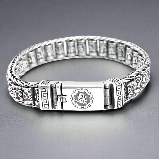 THE MEN THING Steel Bracelets SIX SIGN MANTRA LINK - "11.5"mm Pure Alloy Bracelet with Open Box Clasps for Men & Boy (8 inch)