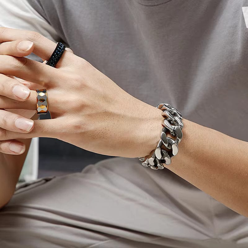 THE MEN THING Steel Bracelets SKULL KING BRACELET - 20mm Pure Titanium Steel Bracelet, Heavy Biker Bracelet for Men & Boy (8inch)