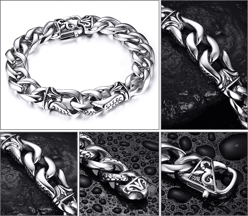 THE MEN THING Steel Bracelets TENACITY - "12"mm Pure Stainless Steel Bracelet with Lobster Claw Buckle for Men & Boys (8 inch)