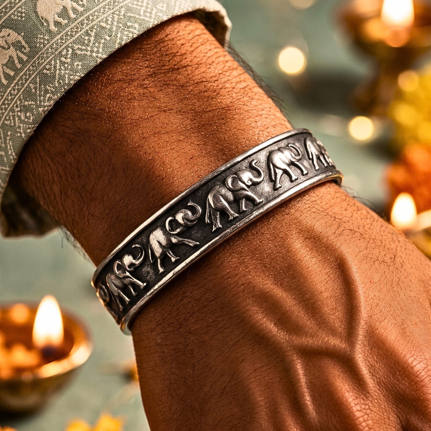 THE MEN THING Steel Bracelets The Perfect Rakhi Gift For Every Brother – ELEPHANT GRACE - Premium Stainless Steel Open Bangle Bracelets With Timeless Style (Adjustable)