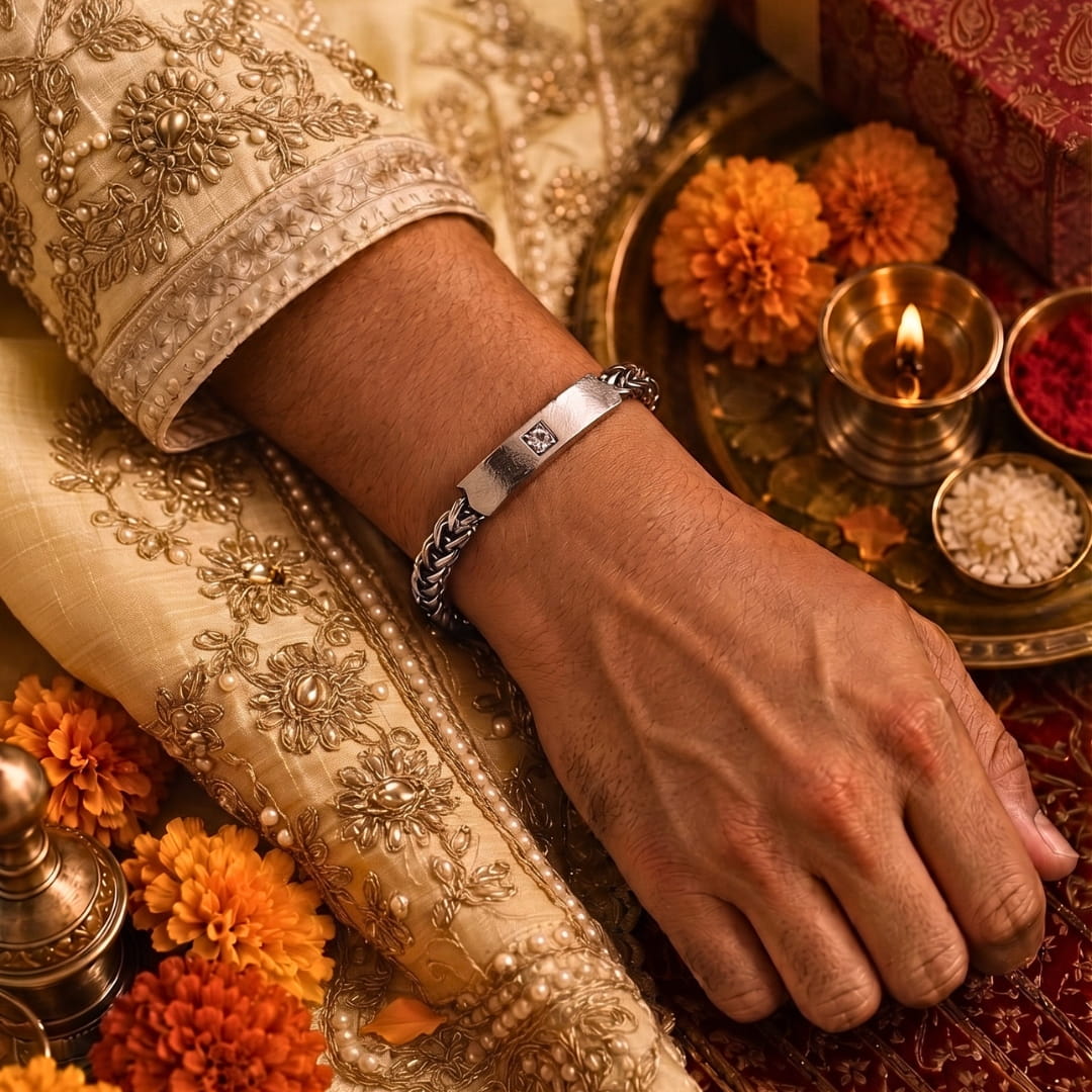 THE MEN THING Steel Bracelets The Perfect Rakhi Gift For Every Brother – STEEL NEXUS - Premium Titanium Steel With Timeless Style (8.5inch)