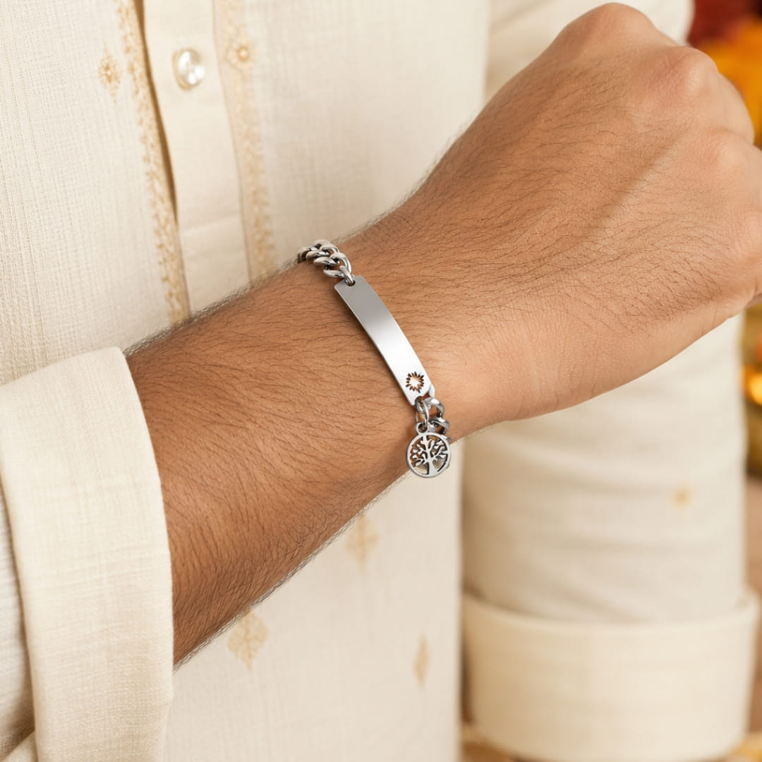THE MEN THING Steel Bracelets The Perfect Rakhi Gift For Every Brother – TREE CHARM STEEL - Pure Titanium Steel Bracelet With Timeless Style (8-9 Inch)