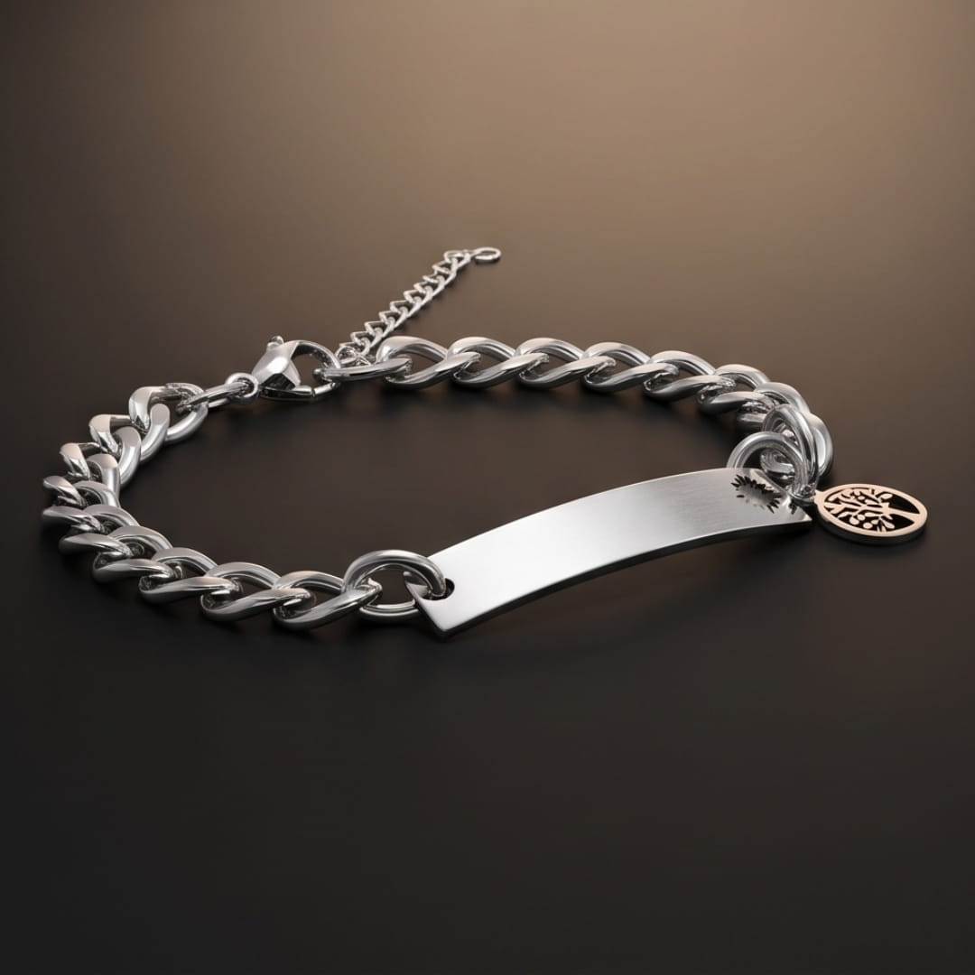 THE MEN THING Steel Bracelets TREE CHARM STEEL - 8mm Pure Titanium Steel Bracelet with Lobster Clasp for Men & Boy (8-9 inch)