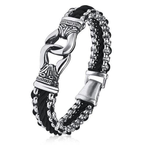 THE MEN THING Steel Bracelets TRIBAL LINK BRACELET - 17mm Pure Titanium Steel Bracelet, Silver Plated Antique Matt Finish Bracelet for Men & Boy (8inch)
