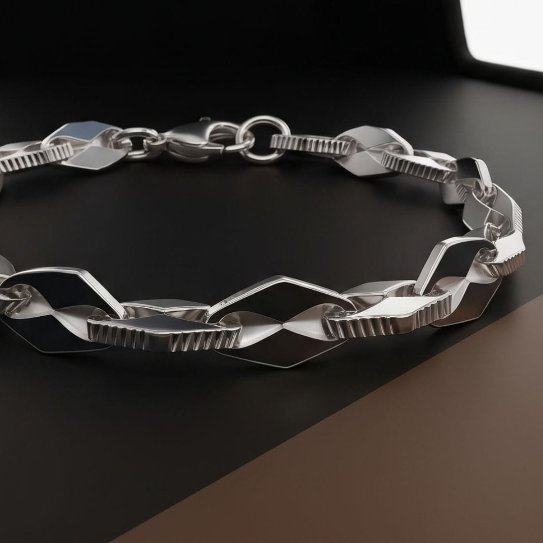 THE MEN THING Steel Bracelets TWIST LINK - 7mm Titanium Steel Bracelet with Lobster Clasp for Men & Boy (8 inch)