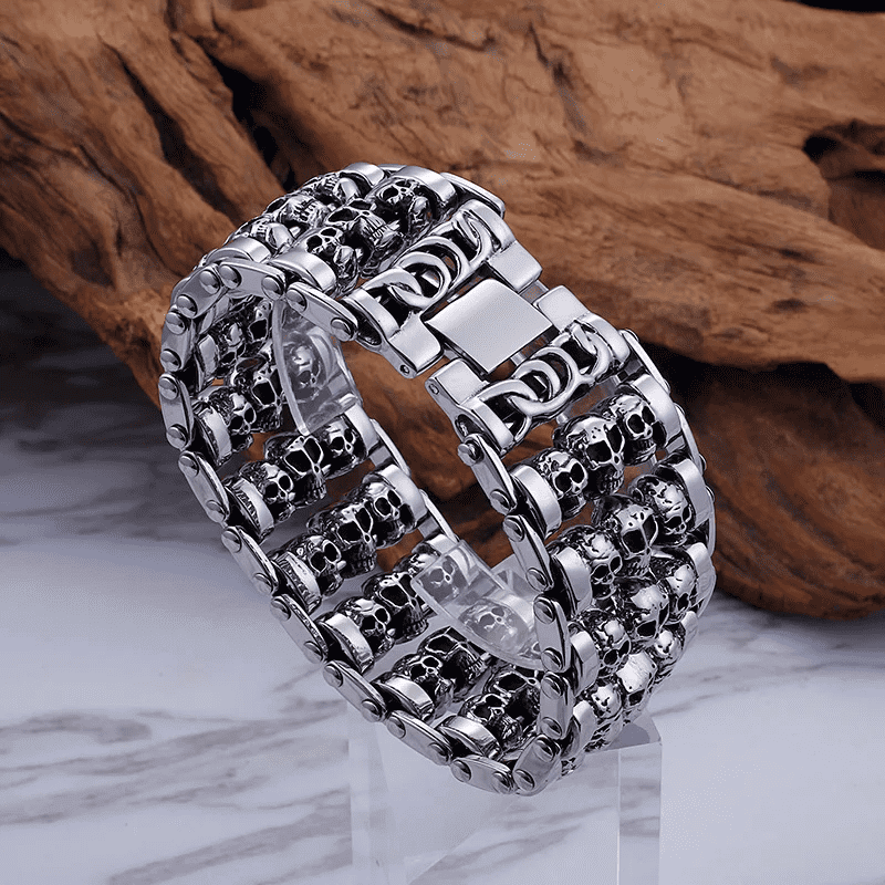 THE MEN THING Steel Bracelets WIDE SKULL - 32mm Pure Titanium Steel Bracelet, Heavy Biker Bracelet for Men & Boy (8inch)