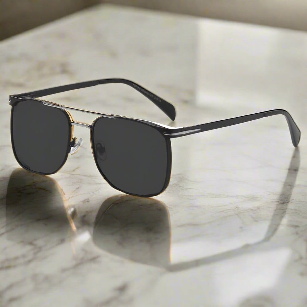 THE MEN THING Sunglasses 2110 MIDNIGHT EDGE - Square Aviator Style - HD Polarised Sunglasses for Men - UV400 Protection, Stainless Steel Frame