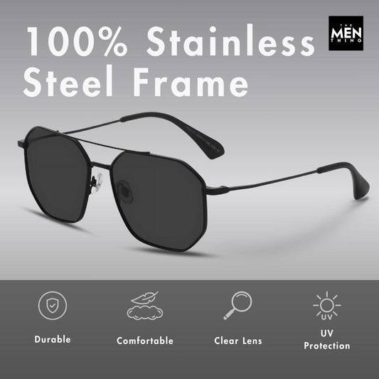 THE MEN THING Sunglasses 2131 - COSMIC FADE - HD Polarised Sunglasses for Men - UV400 Protection, Stainless Steel Frame - Gun Gradient Grey