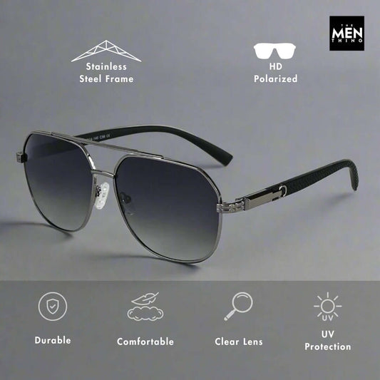 THE MEN THING Sunglasses 2150 TITAN EDGE - Aviator Style - HD Polarised Sunglasses for Men - UV400 Protection, Stainless Steel Frame