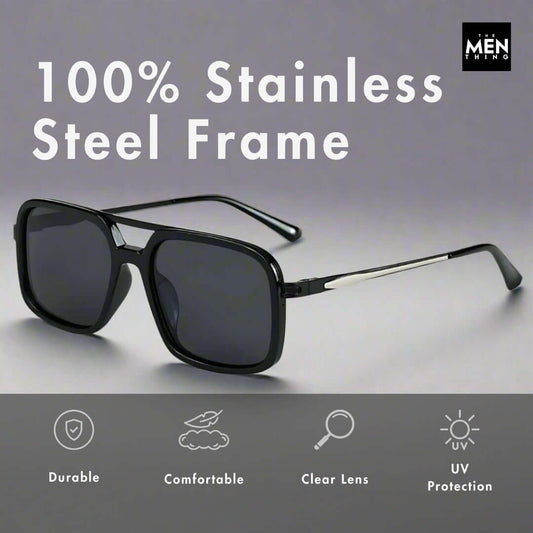 THE MEN THING Sunglasses 2169 URBAN ECLIPSE - Oversized Square - HD Polarised Sunglasses for Men - UV400 Protection, Stainless Steel Frame