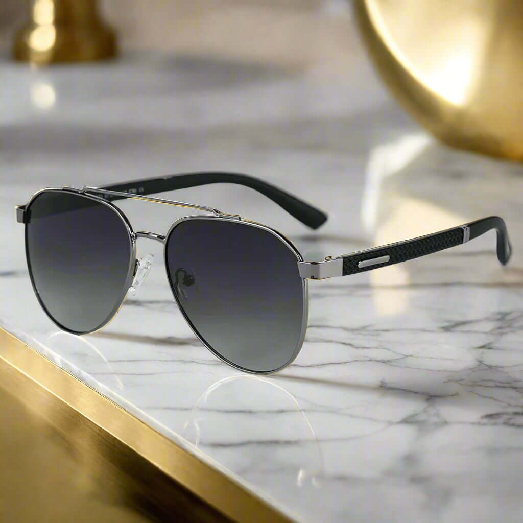 THE MEN THING Sunglasses Charcoal Gradient 2173 STEALTH PILOT - Aviator Style - HD Polarised Sunglasses for Men - UV400 Protection, Stainless Steel Frame