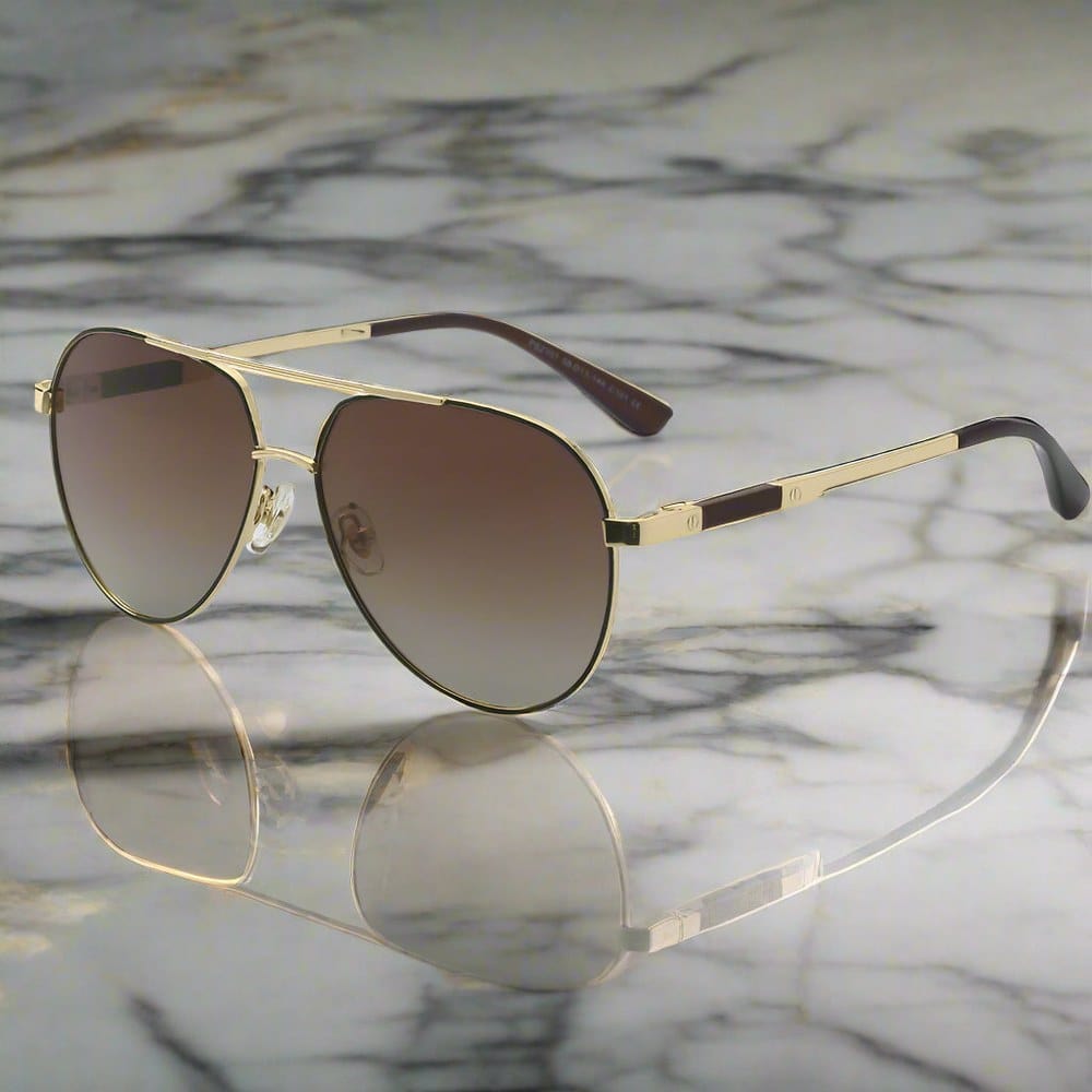 THE MEN THING Sunglasses Gold Gradual Brownish 2107 SOLAR CREST - Aviator Style - HD Polarised Sunglasses for Men - UV400 Protection, Stainless Steel Frame