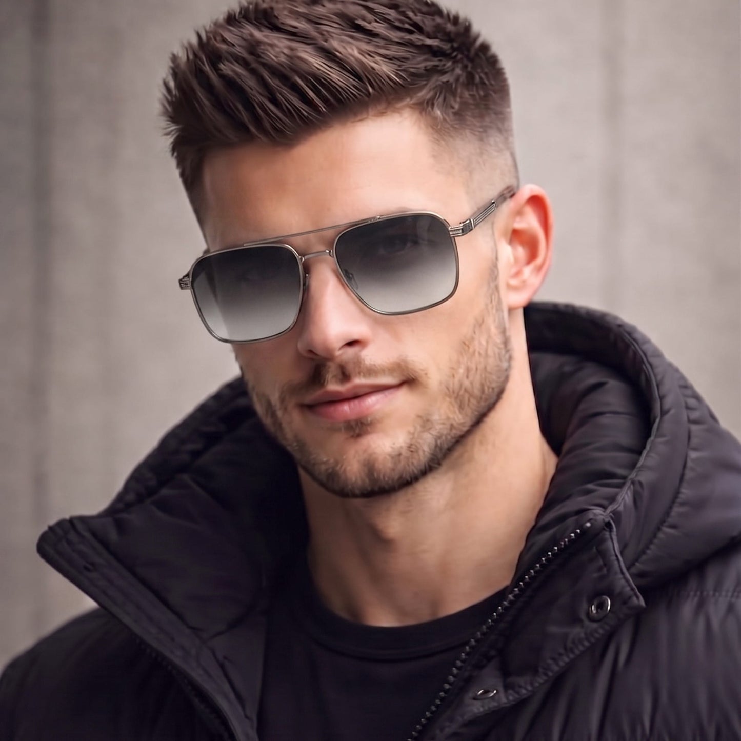 THE MEN THING Sunglasses Gradient Grey 2124 BOLD HORIZON - Rectangular Aviator Style - HD Polarised Sunglasses for Men - UV400 Protection, Stainless Steel Frame