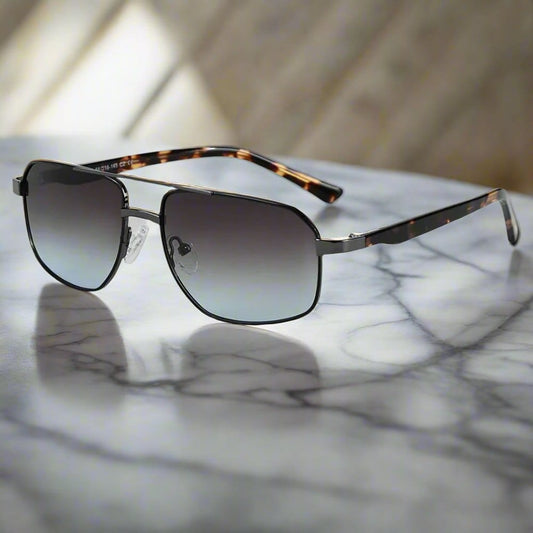 THE MEN THING Sunglasses Gradient Grey 2174 ECLIPSE EDGE - Square Aviator Style - HD Polarised Sunglasses for Men - UV400 Protection, Stainless Steel Frame