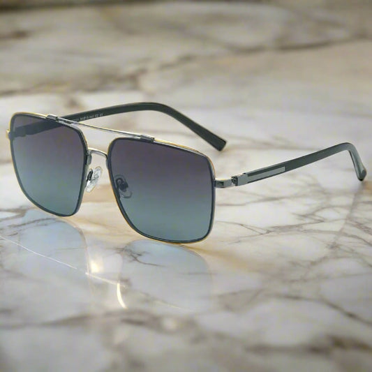 THE MEN THING Sunglasses Gradient Grey Green 2121 SKYLINE LUXE - Classic Square Aviator Style - HD Polarised Sunglasses for Men - UV400 Protection, Stainless Steel Frame