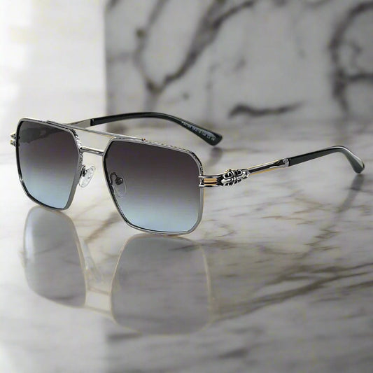 THE MEN THING Sunglasses Gradient Grey with Blue 2164 HERITAGE - Square Aviator Style - HD Polarised Sunglasses for Men - UV400 Protection, Stainless Steel Frame