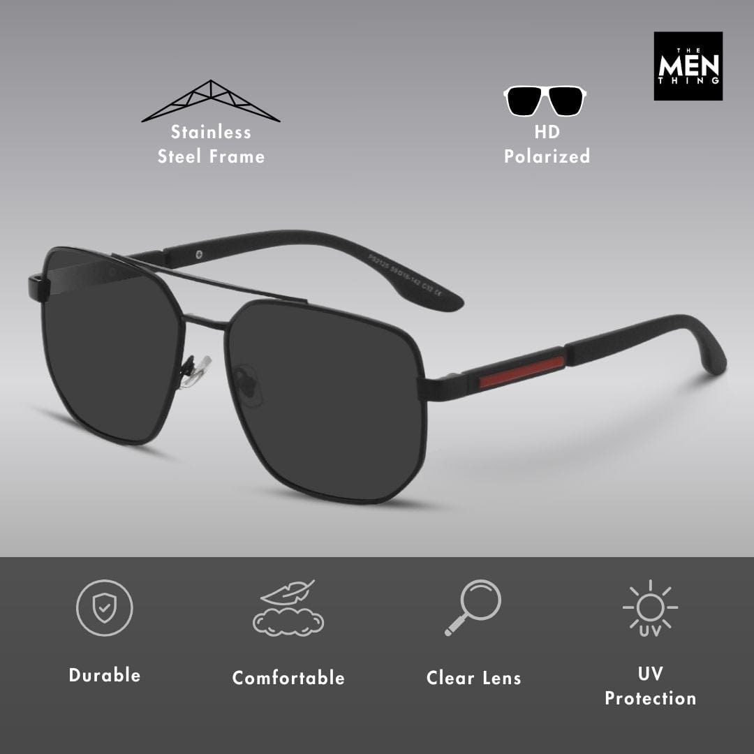 THE MEN THING Sunglasses Gun Gradient Blue Grey 2125 - PRISM NOIR - HD Polarised Sunglasses for Men - UV400 Protection, Stainless Steel Frame - Gun Gradient Blue Grey