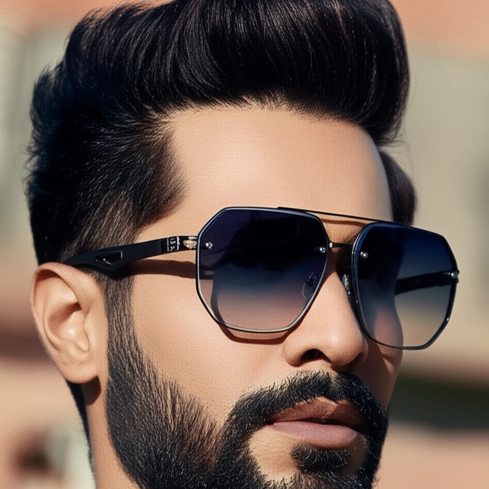 THE MEN THING Sunglasses Gun Grey 2101 AERO HEX HD Polarized Sunglasses for Men - UV400 Protection, Stainless Steel Frame