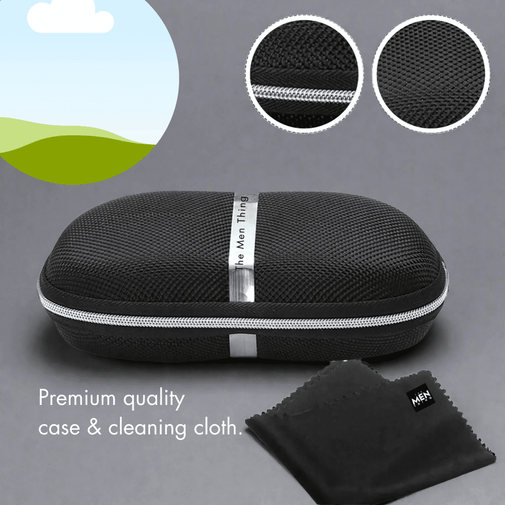 THE MEN THING Sunglasses J3298 - OBSIDIAN LUXE - HD Polarised Sunglasses for Men - UV400 Protection, Stainless Steel Frame - Black Grey Lenses