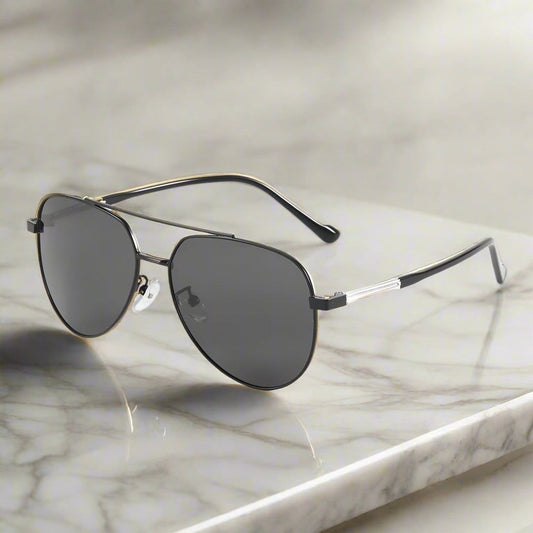 THE MEN THING Sunglasses J3335 - SUNLIT ELEGANCE - HD Polarised Sunglasses for Men - UV400 Protection, Stainless Steel Frame - Black Frame with Black Lens