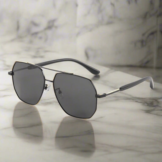 THE MEN THING Sunglasses J3354 - NOVA SHADE - HD Polarised Sunglasses for Men - UV400 Protection, Stainless Steel Frame - Black Frame with Black Lens