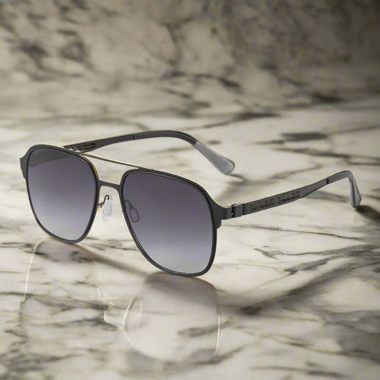 THE MEN THING Sunglasses J3362 -JETSETTER VISION - HD Polarised Sunglasses for Men - UV400 Protection, Stainless Steel Frame - Black Frame with Gradient Grey Lens