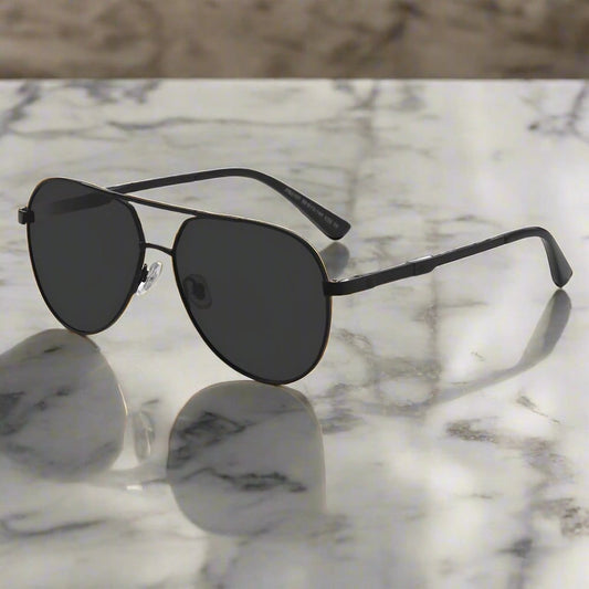 THE MEN THING Sunglasses Matt Black Grey 2107 SOLAR CREST - Aviator Style - HD Polarised Sunglasses for Men - UV400 Protection, Stainless Steel Frame