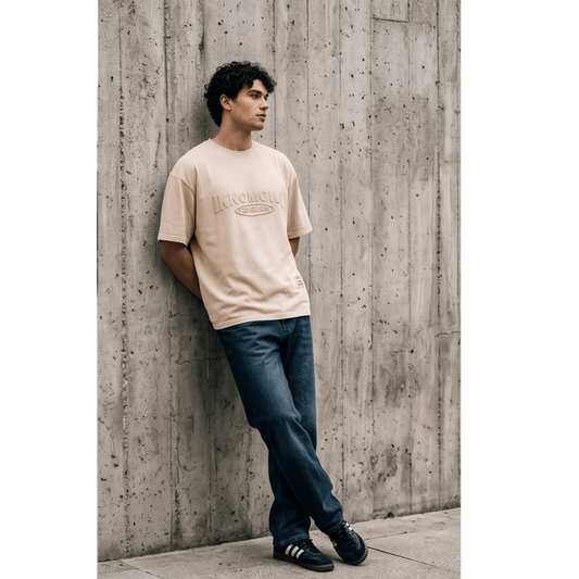 THE MEN THING T-Shirt IVORY EMBOSS Oversized T-Shirt - Beige
