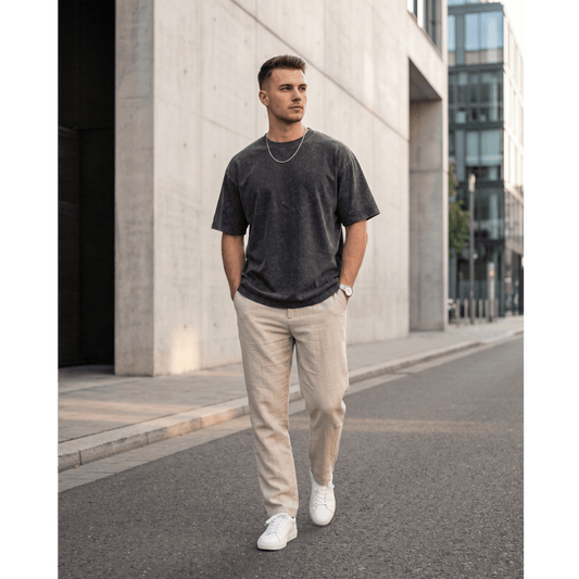THE MEN THING T-Shirt Smoke Acid Wash Oversized T-Shirt - Dark Gray
