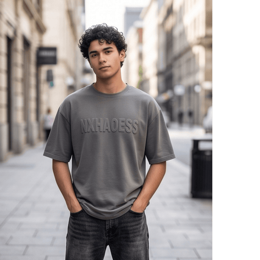 THE MEN THING T-Shirt TONAL EMBOSSED Oversized T-Shirt - Dark Grey