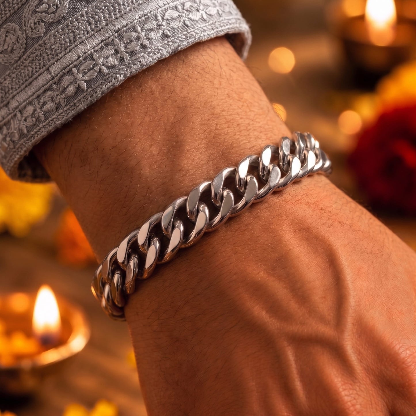 THE MEN THING The Perfect Rakhi Gift For Every Brother – CUBON LINK FIGARO - Premium Genuine Titanium Steel Bracelet With Timeless Style (8 Inch)