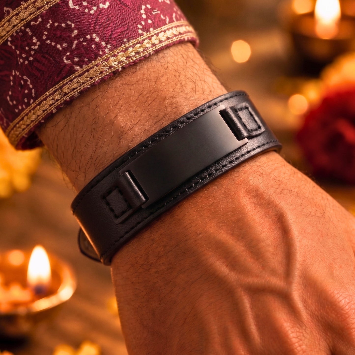 THE MEN THING The Perfect Rakhi Gift For Every Brother – DARKMATTER STRAP BLACK - Premium Genuine Leather Bracelet With Timeless Style (Adjustable)