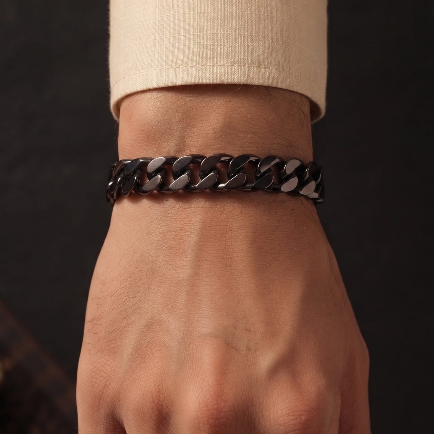 THE MEN THING The Perfect Rakhi Gift For Every Brother – GRAVITAS LINK - 11.5mm Pure Black Titanium Steel Bracelet with Push Button Clasp for Men & Boy (8 inch)