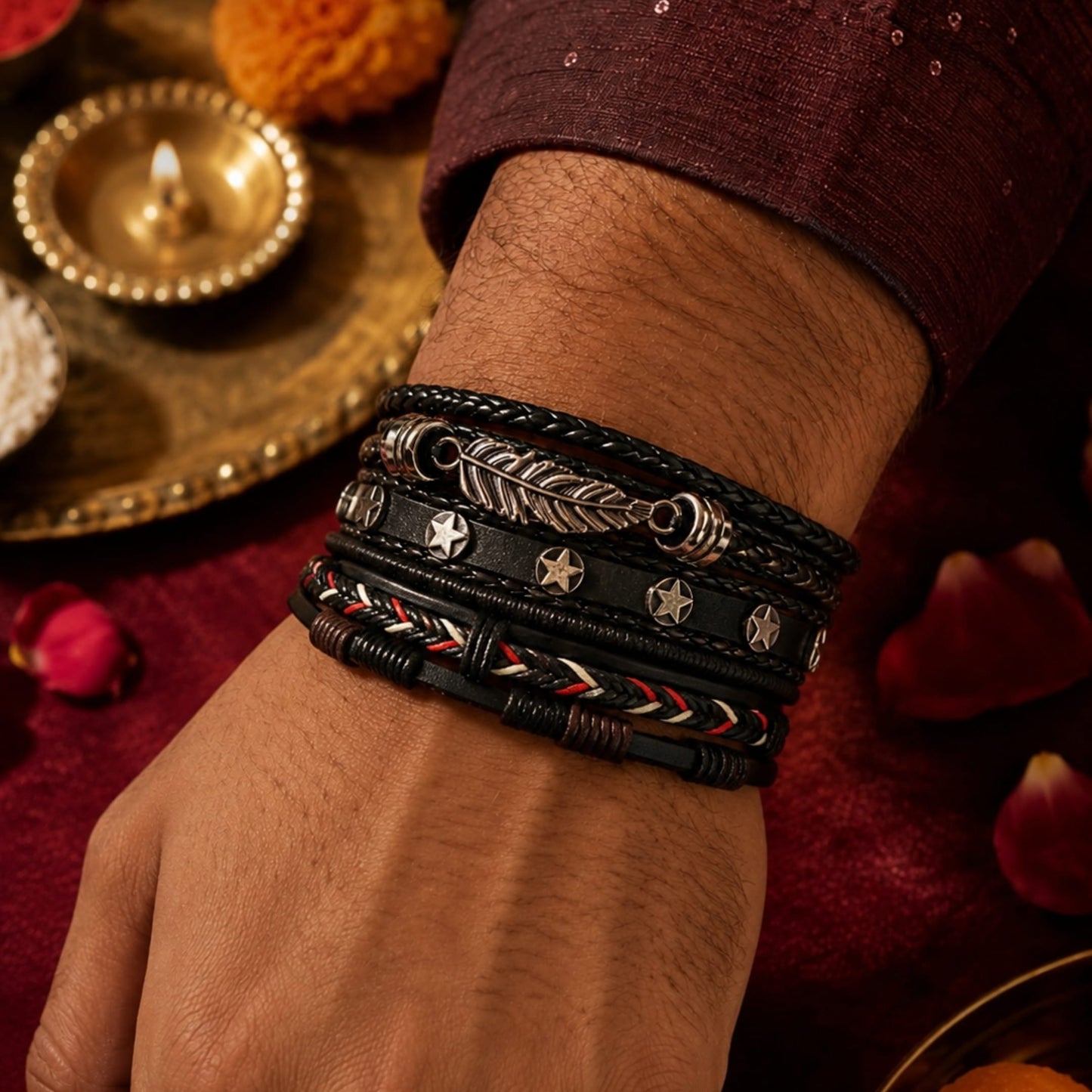 THE MEN THING The Perfect Rakhi Gift For Every Brother – ROYAL SENTINEL Premium Leather Bracelet With Timeless Style (8 Inch)
